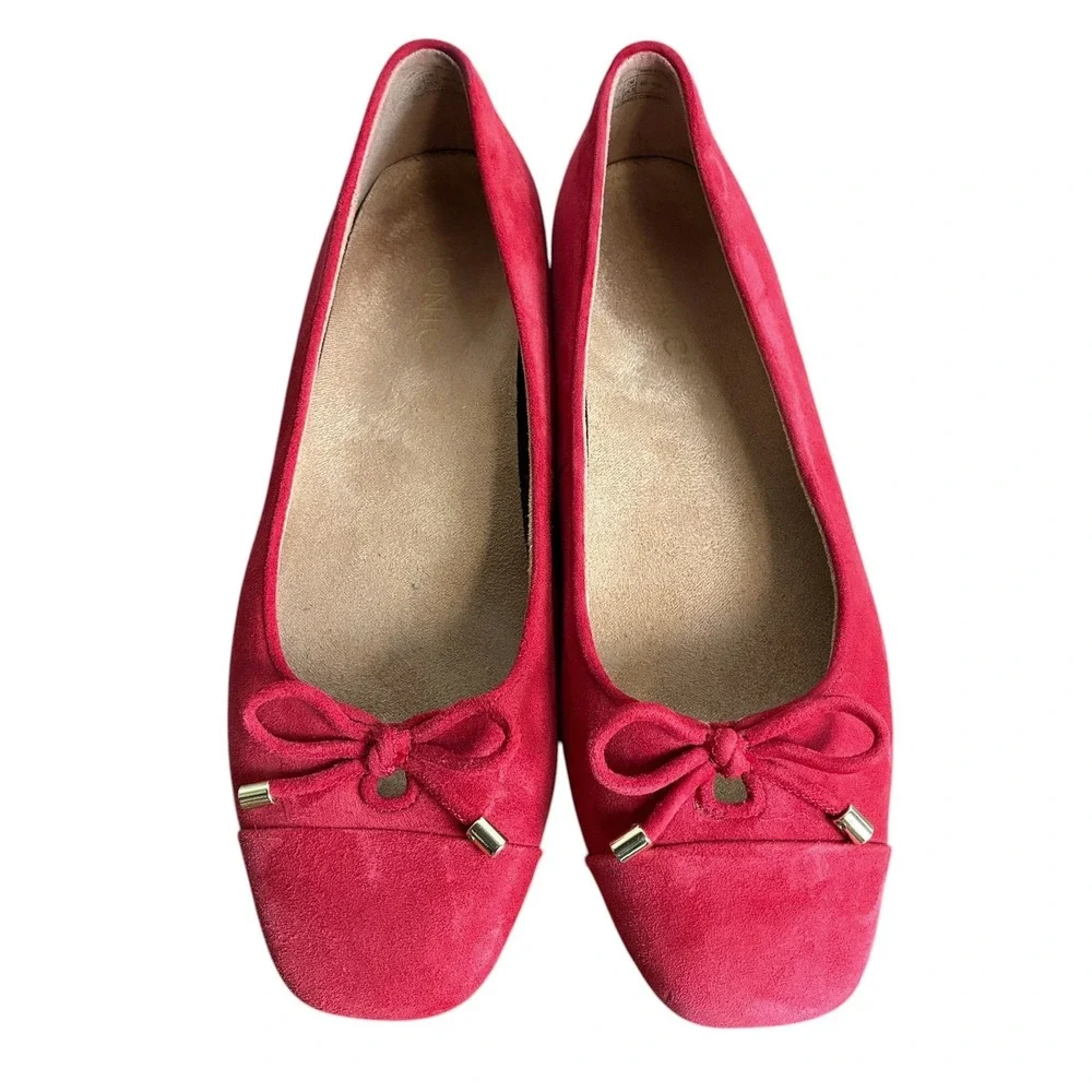 Vionic Womens Klara Suede Square Toe Bow Ballet Flat Size 9 Red